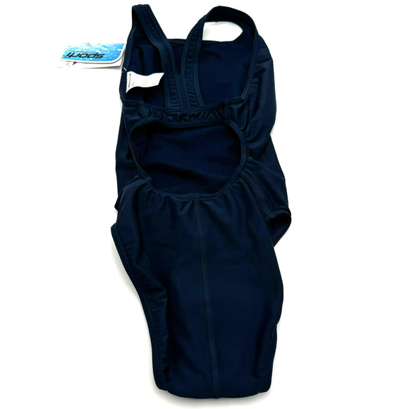 SPORTI NWT Size 28 Navy Blue Solid Wide Strap One Piece Swimsuit‎ Competitive - Picture 3 of 9